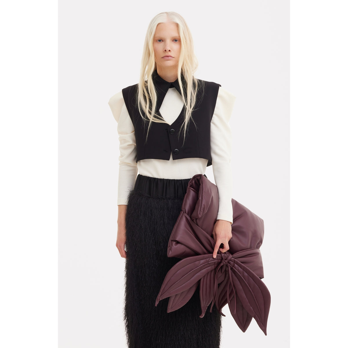 Petal Faux Leather Evening Clutch Bag - Burgundy