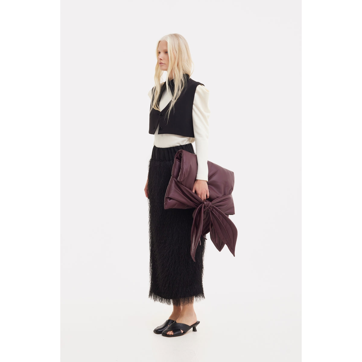 Petal Faux Leather Evening Clutch Bag - Burgundy