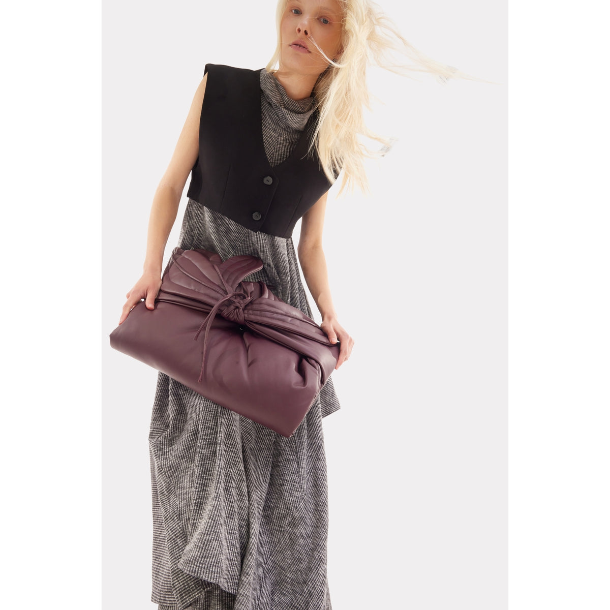 Petal Faux Leather Evening Clutch Bag - Burgundy