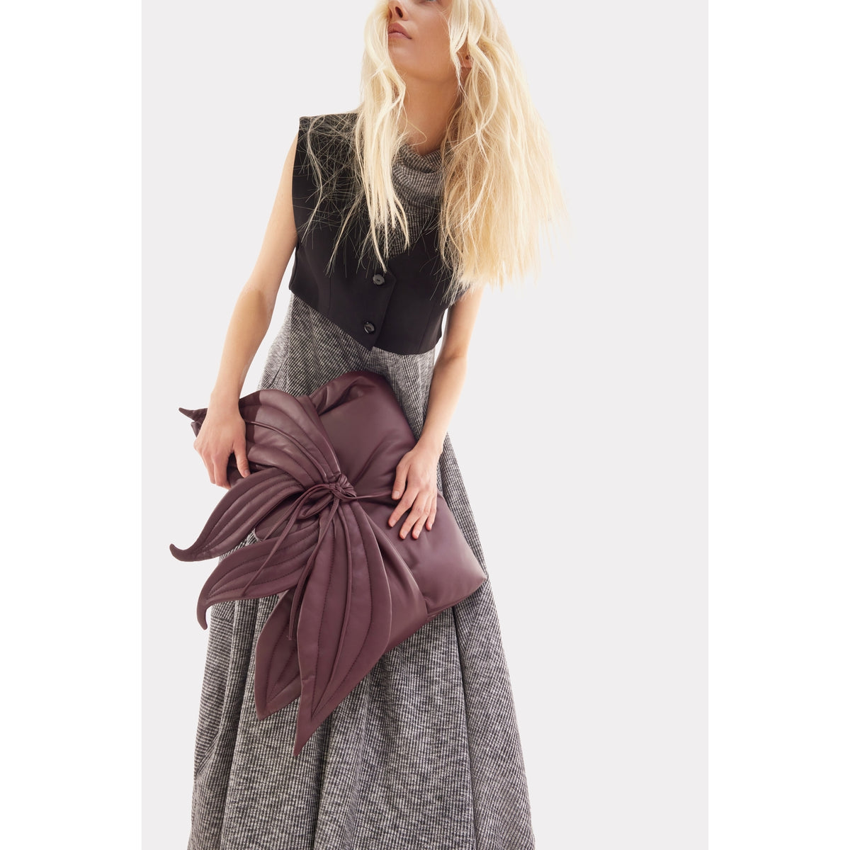 Petal Faux Leather Evening Clutch Bag - Burgundy