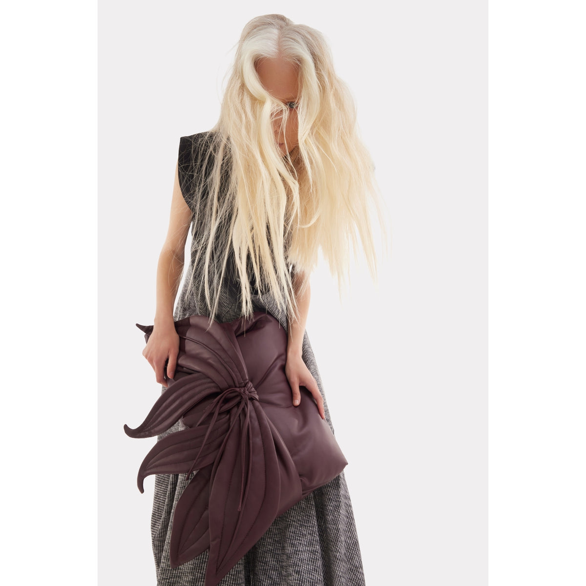 Petal Faux Leather Evening Clutch Bag - Burgundy