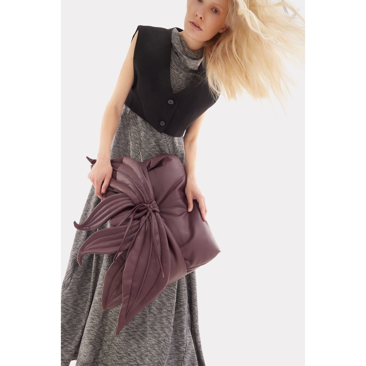 Petal Faux Leather Evening Clutch Bag - Burgundy