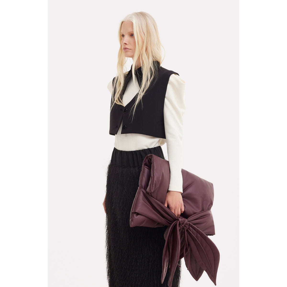 Petal Faux Leather Evening Clutch Bag - Burgundy