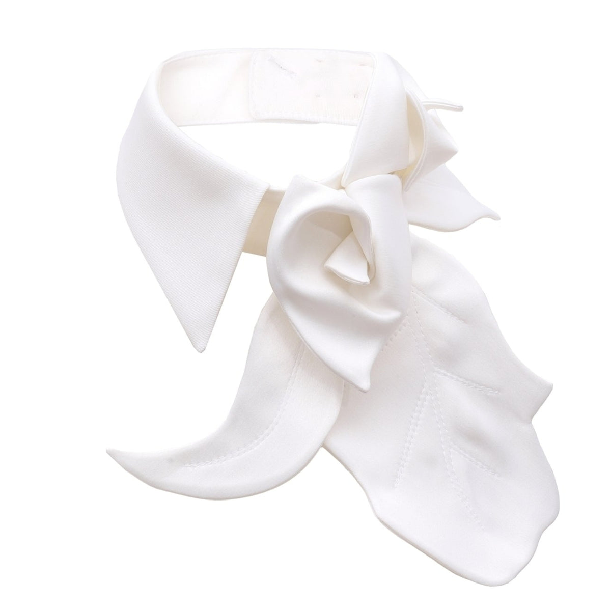 The JULIA ALLERT Designer Neckwear - Collar | White features a large decorative bow with two leaf-shaped tails in luxurious satin, shown on a plain white background.