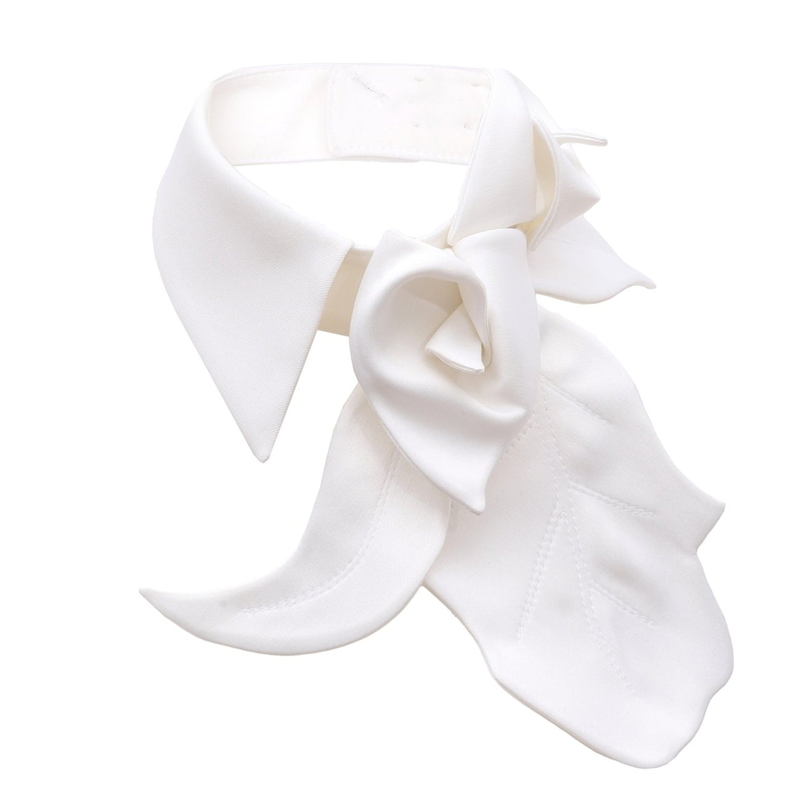The JULIA ALLERT Designer Neckwear - Collar | White features a large decorative bow with two leaf-shaped tails in luxurious satin, shown on a plain white background.