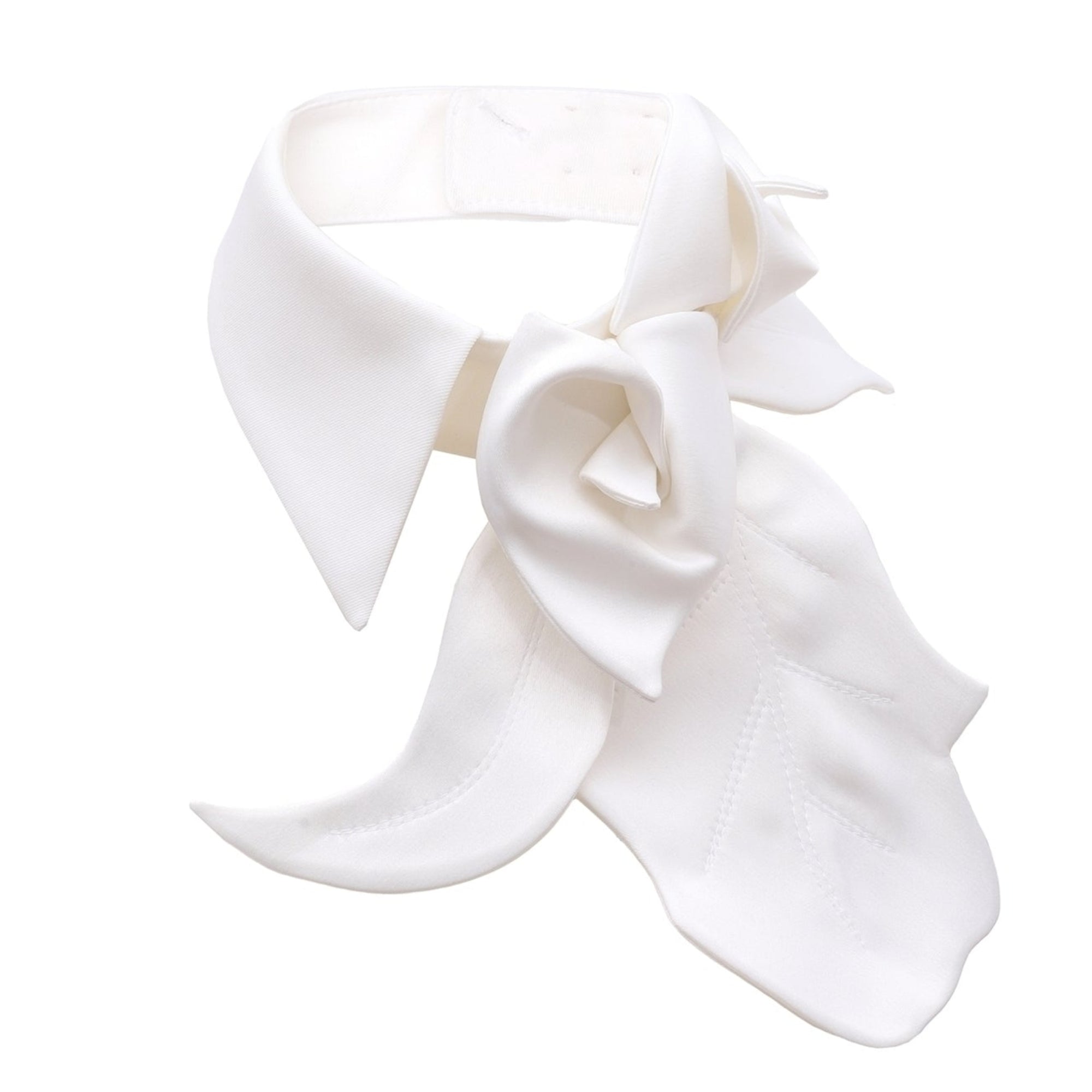The JULIA ALLERT Designer Neckwear - Collar | White features a large decorative bow with two leaf-shaped tails in luxurious satin, shown on a plain white background.