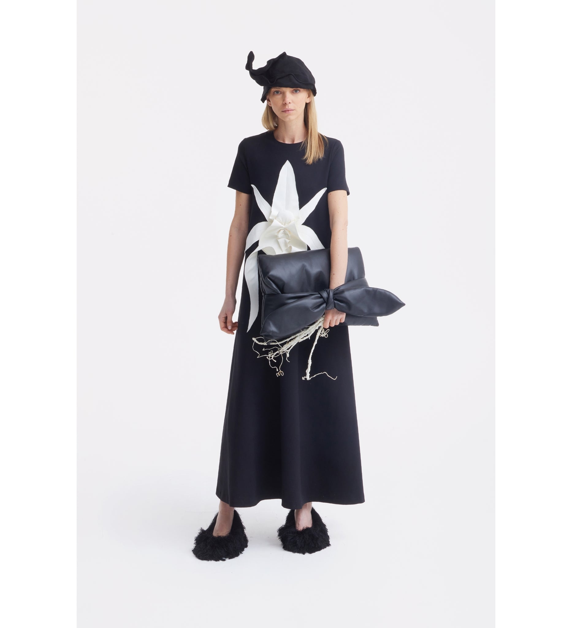 JULIA ALLERT - Ankle-Length Knit Dress With Flower Detail - Black | DOORS NYC JULIA ALLERT - Ankle-Length Knit Dress With Flower Detail - Black | DOORS NYC