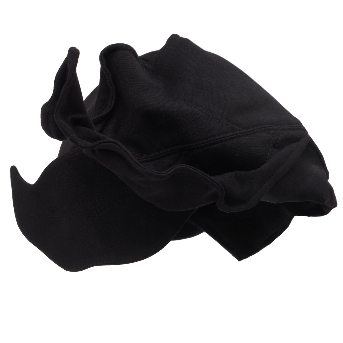 Black hooded garment on a white background