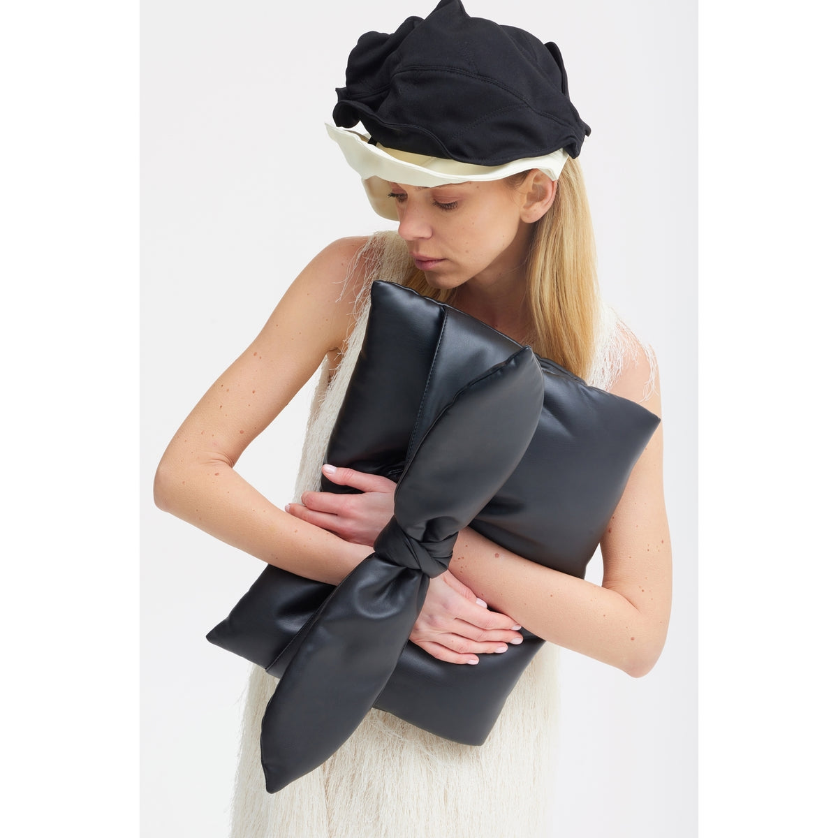 Petal Faux Leather Evening Clutch Bag - Black Petal Faux Leather Evening Clutch Bag - Black