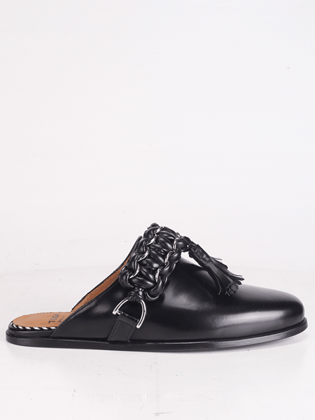 Chain Tassel Leather Slide Loafers – Black Polido