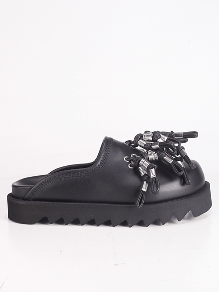 Industrial Tassel Platform Mules – Black Leather