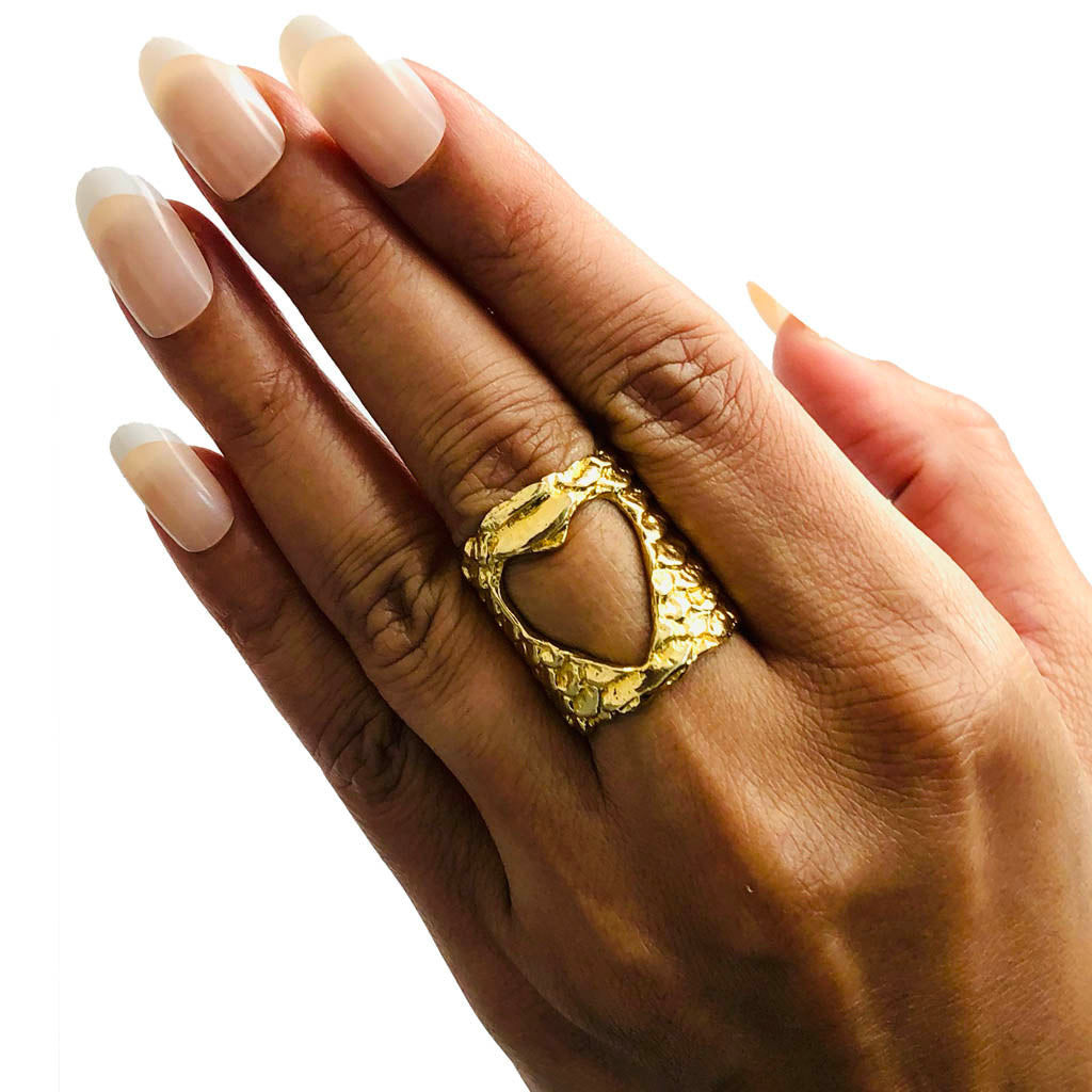 AKI ROC JEWELRY - Open Heart Cuff Ring | Brass Gold, buy at DOORS NYC