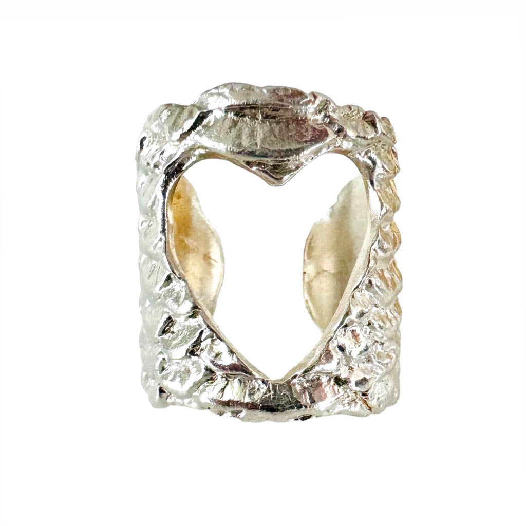 AKI ROC JEWELRY - Open Heart Snake Skin Cuff Ring | Sterling Silver, buy at DOORS NYC