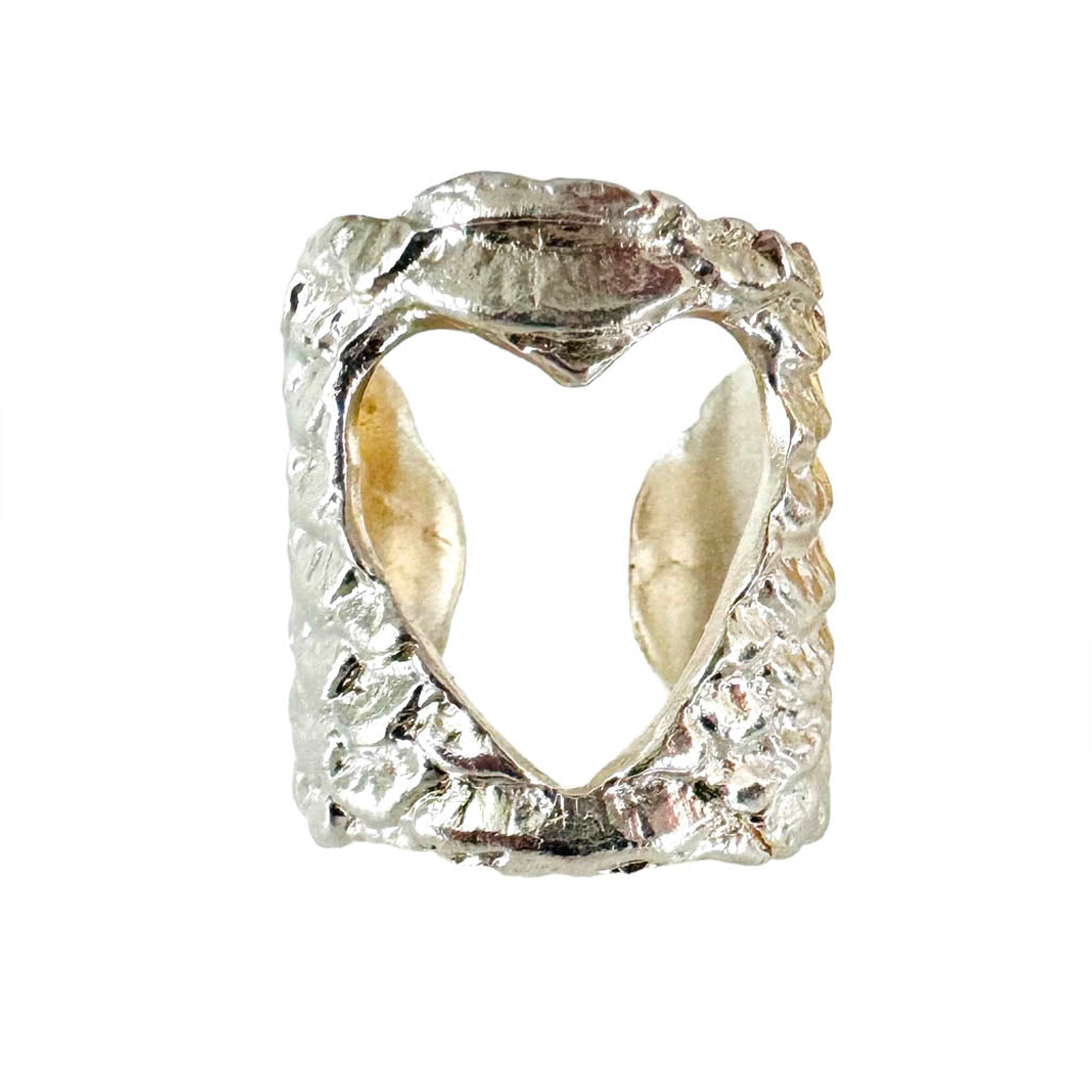 Open Heart Snake Skin Cuff Ring | Sterling Silver