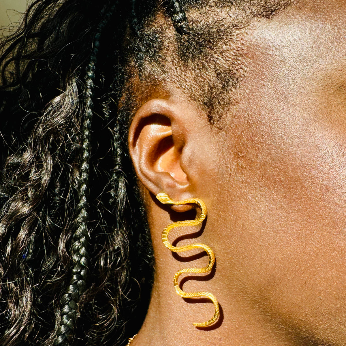 AKI ROC JEWELRY - Inca Snake Earrings | Brass Gold, buy at DOORS NYC