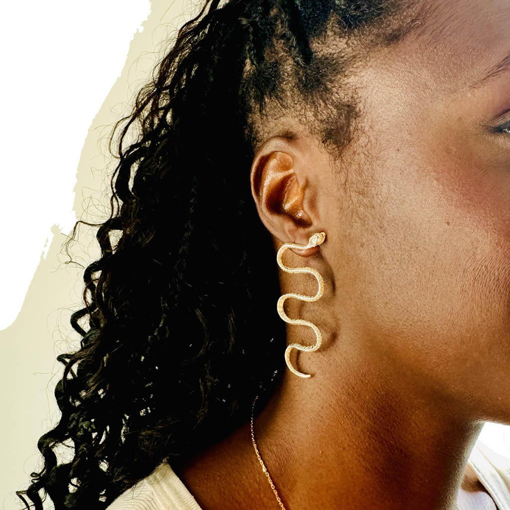 AKI ROC JEWELRY - Inca Snake Earrings | Brass Gold, buy at DOORS NYC