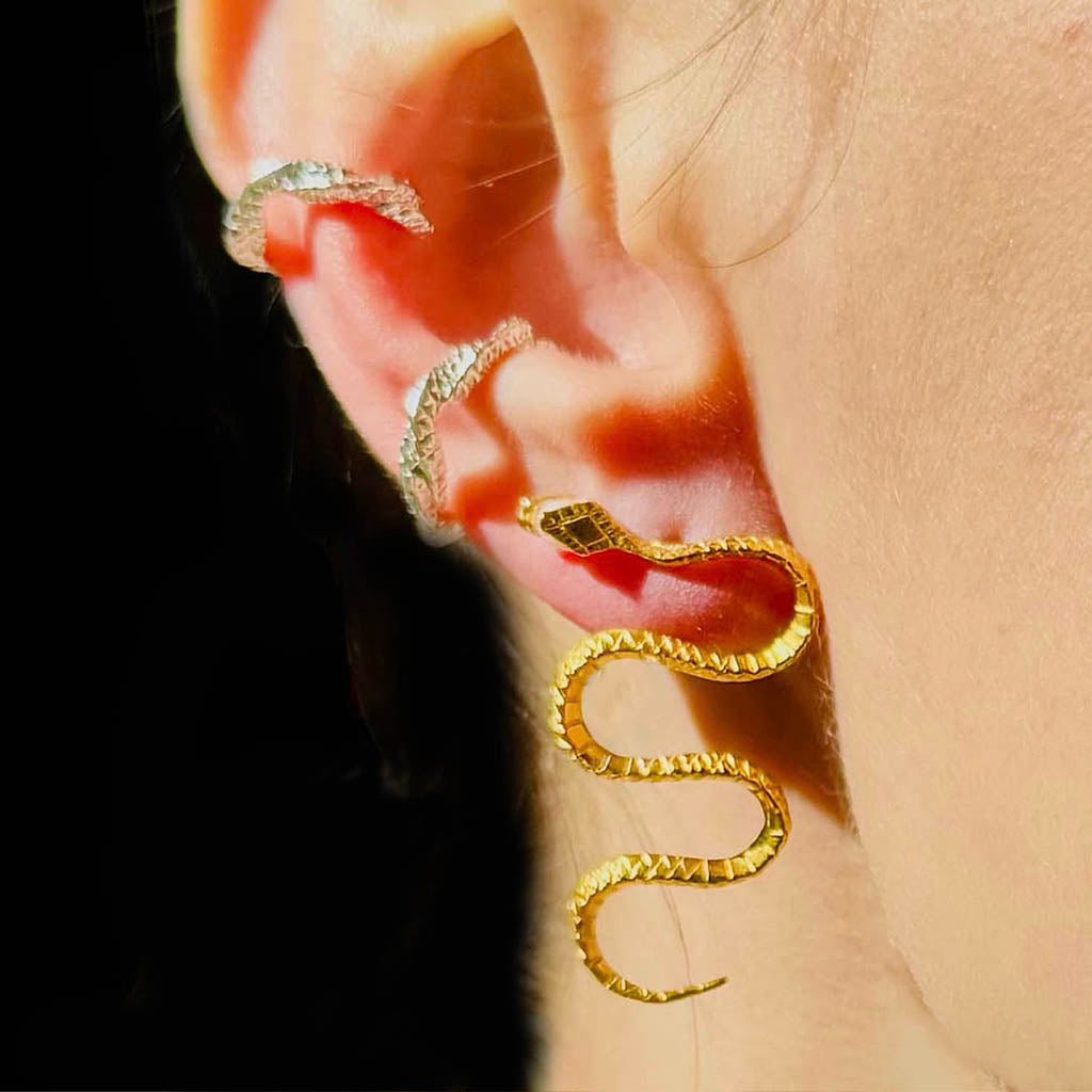 AKI ROC JEWELRY - Maya Snake Earrings | Brass Gold, buy at DOORS NYC
