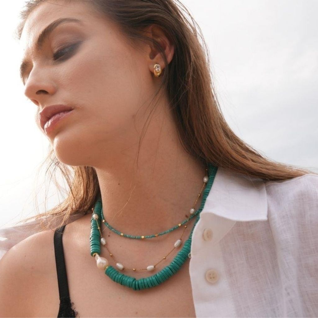 LINYA JEWELLERY - Alya Chunky Turquoise Necklace with Large Pearl, buy at DOORS NYC
