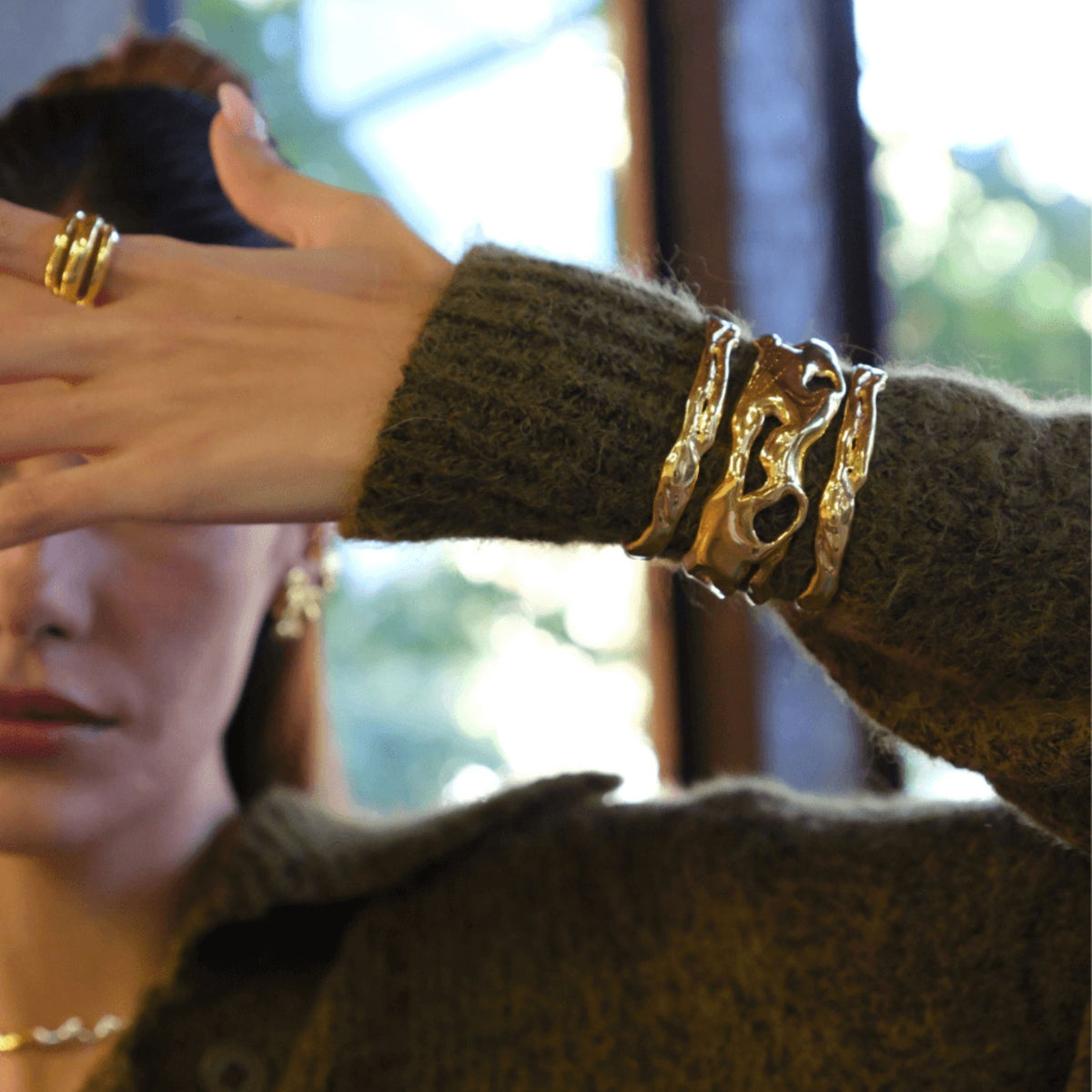 Amorf Thin Cuff Bracelet Silver | Gold