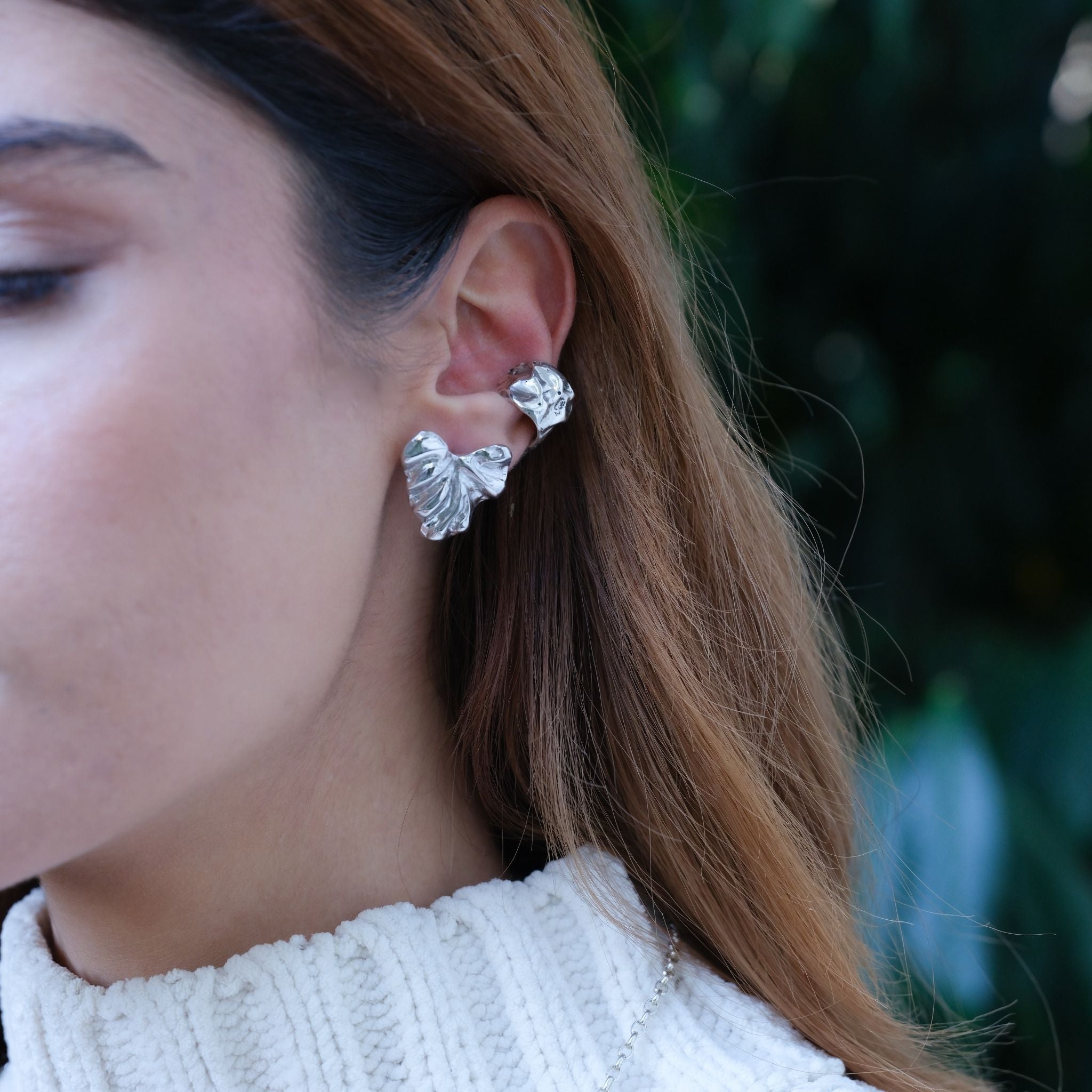 LINYA JEWELRY -Amorphous Cartilage Earrings Silver, buy at DOORS NYC