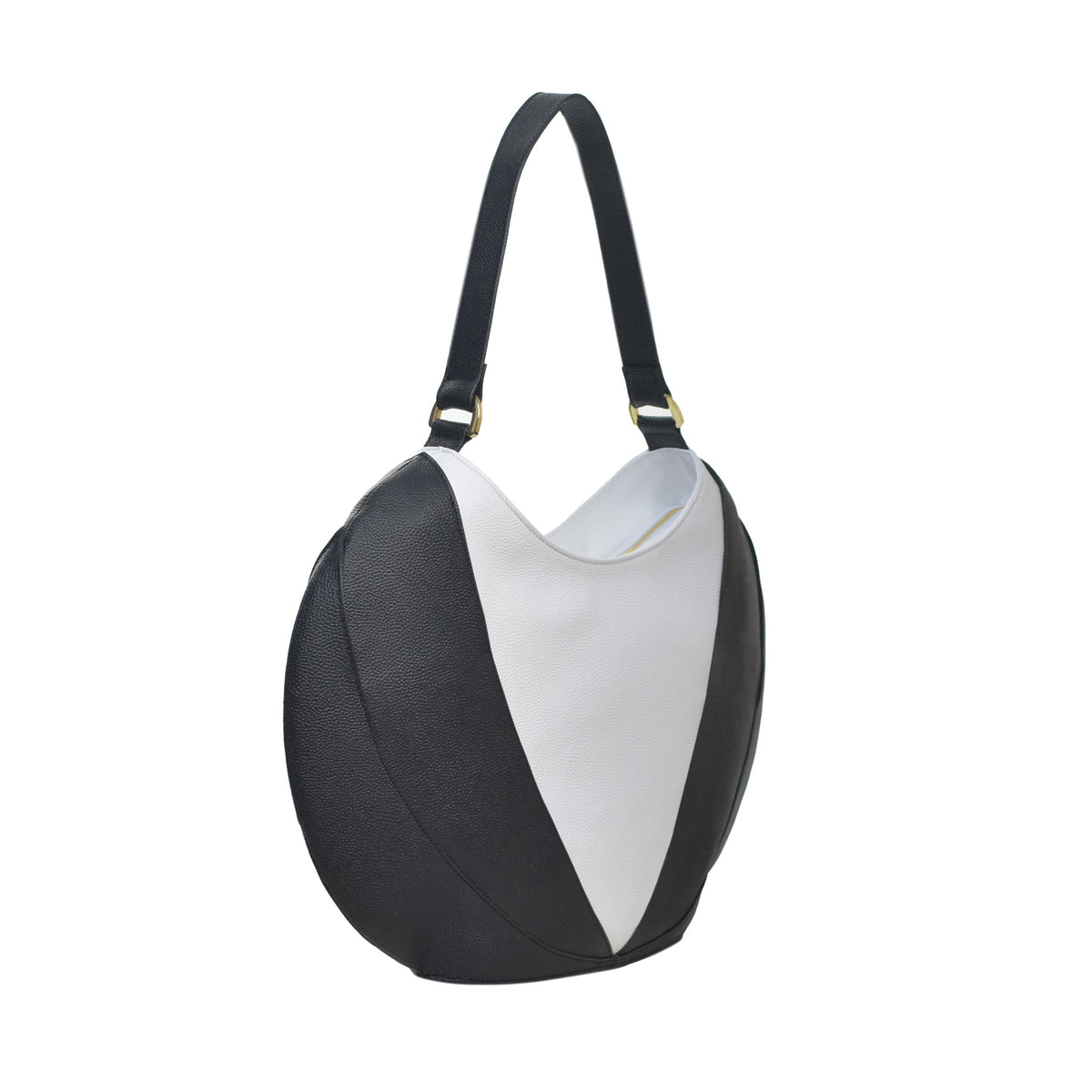 Angled view, Etherea Hobo Black and White, designed by Made in Neptune