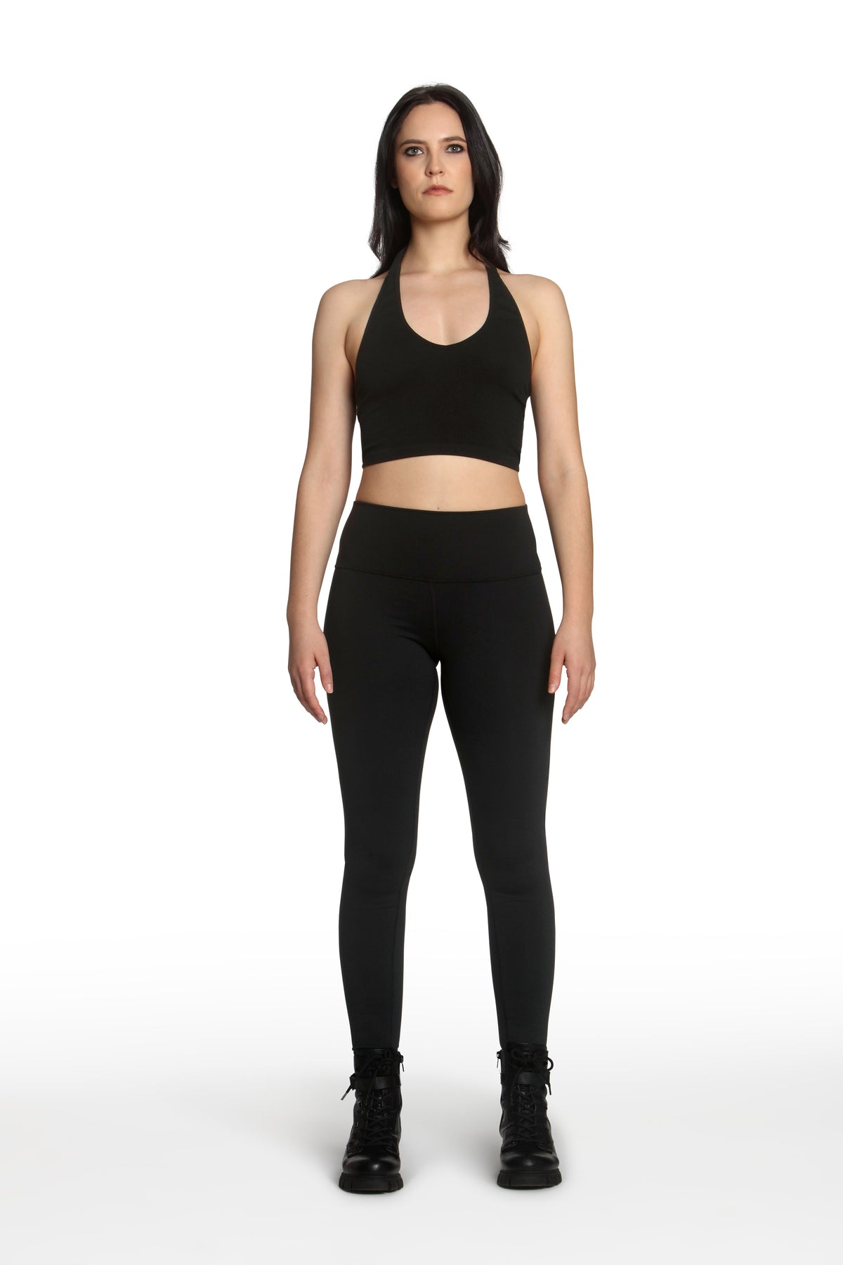 Black High-Waisted Leggings with Metallic Black Graphic