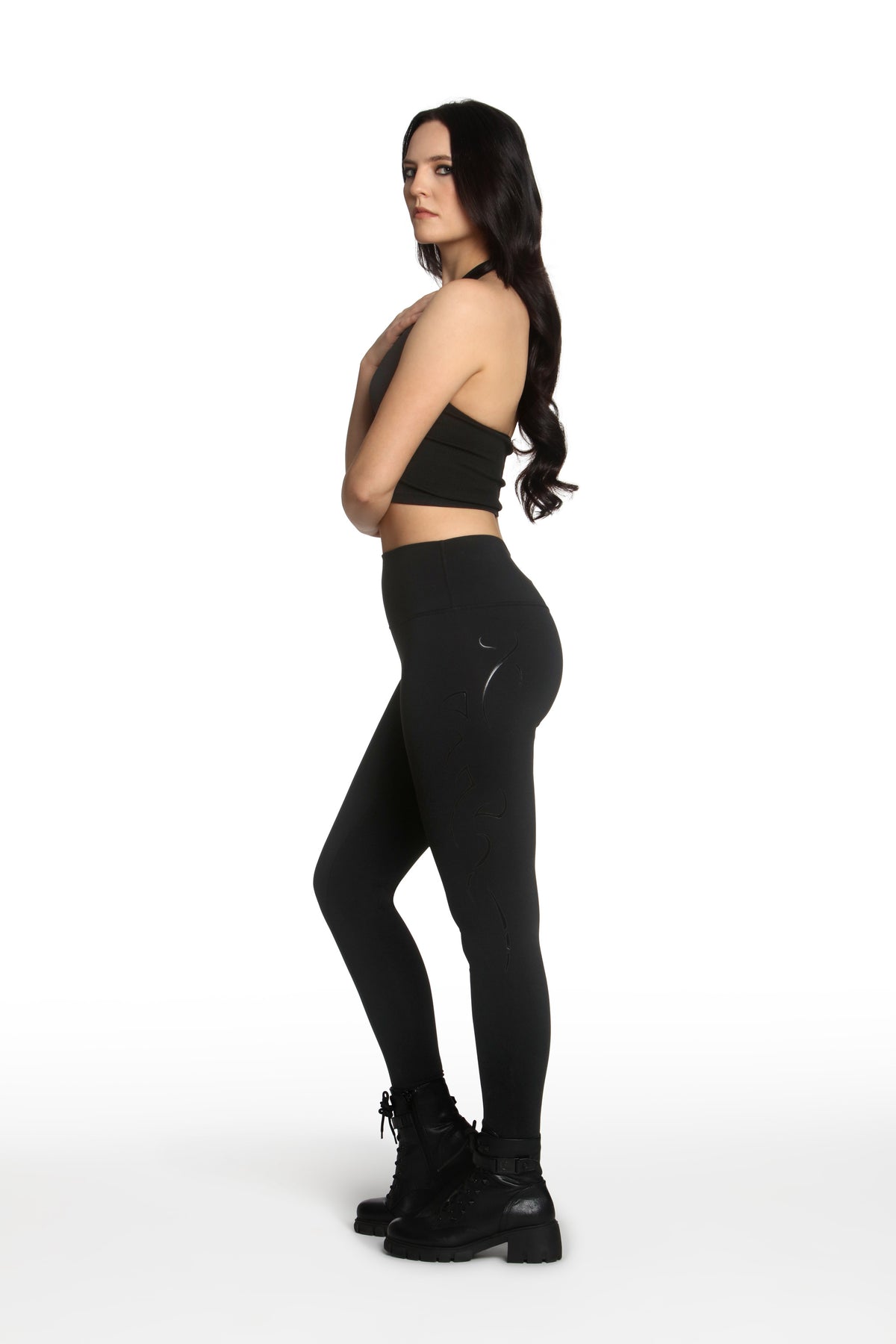 Black High-Waisted Leggings with Metallic Black Graphic