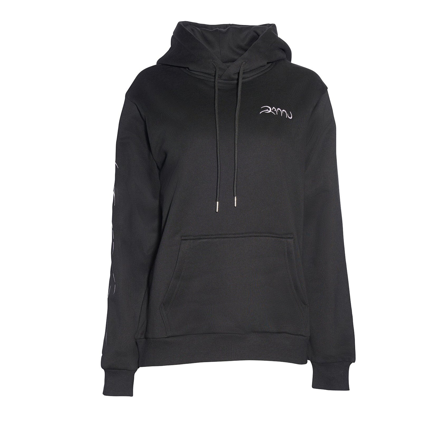 Black hoodie with a logo on a white background