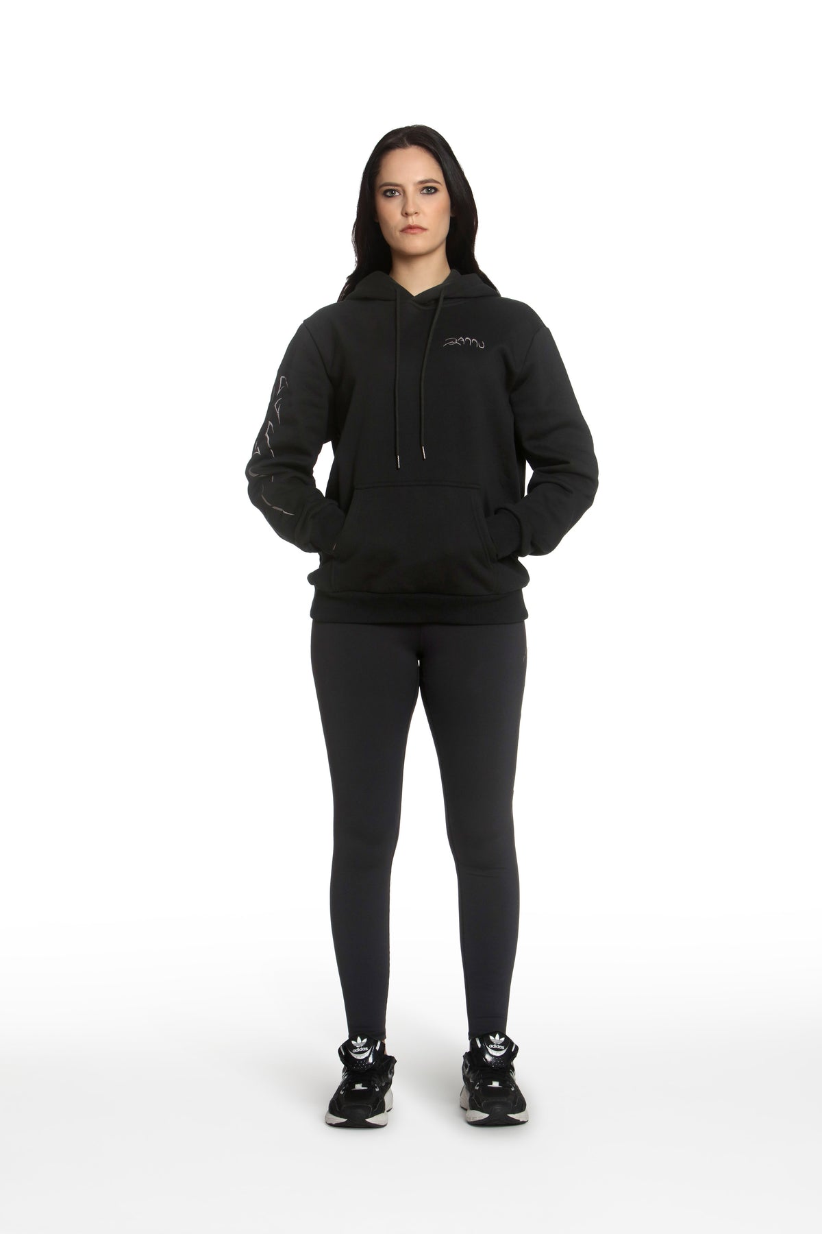 Black Oversized Hoodie with Metallic Virgo Embroidery