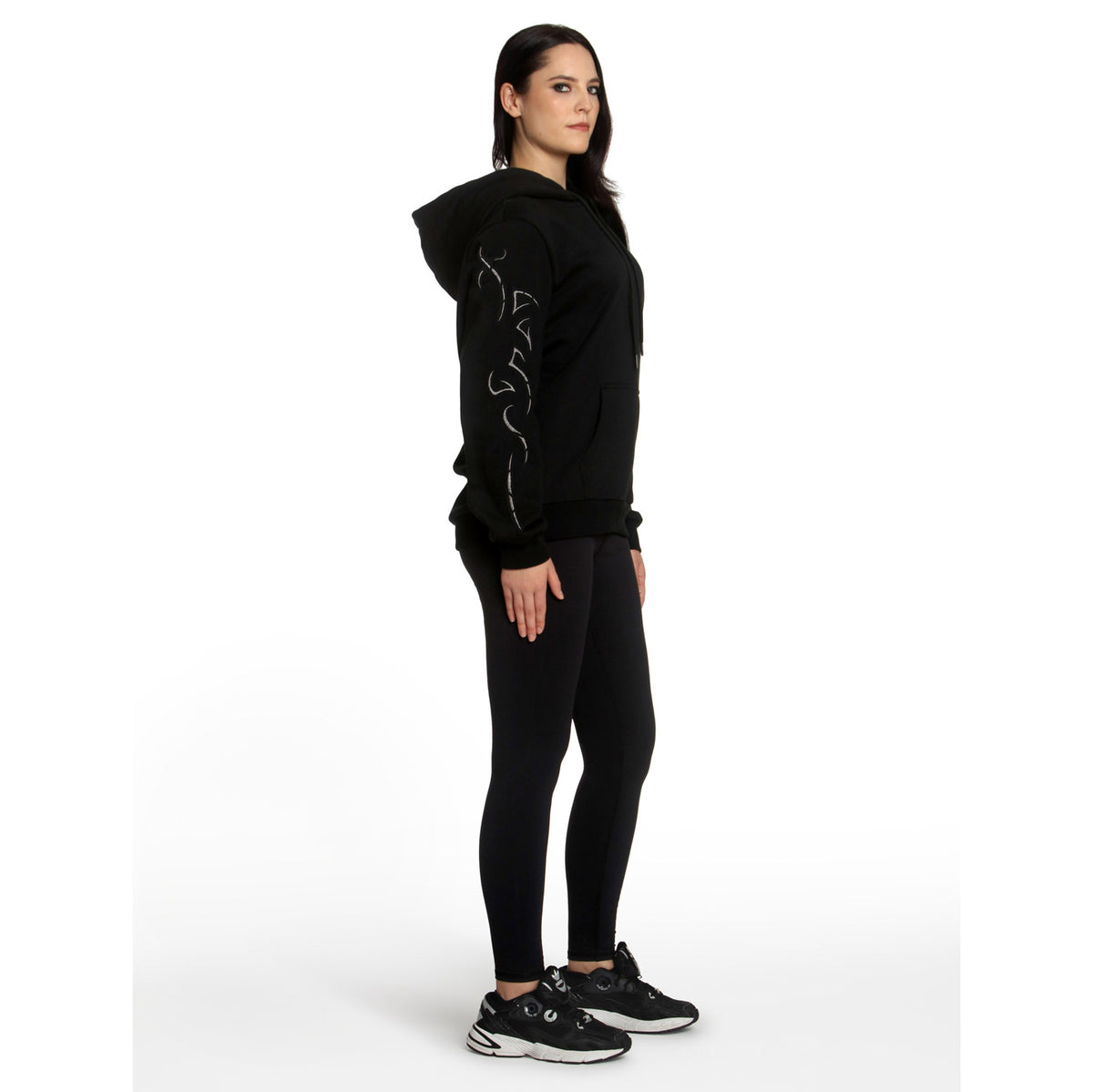 Black Oversized Hoodie with Metallic Virgo Embroidery