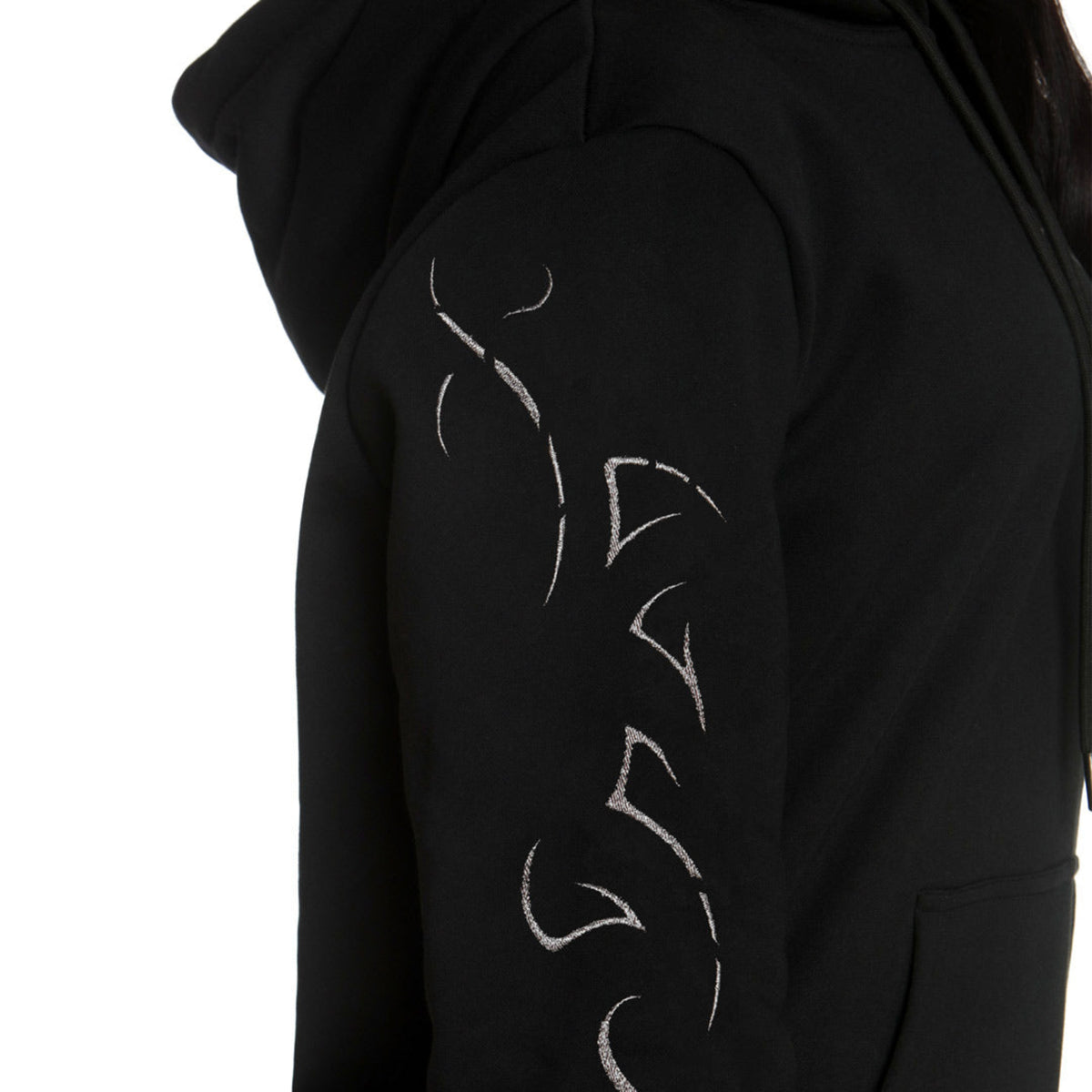 Black Oversized Hoodie with Metallic Virgo Embroidery