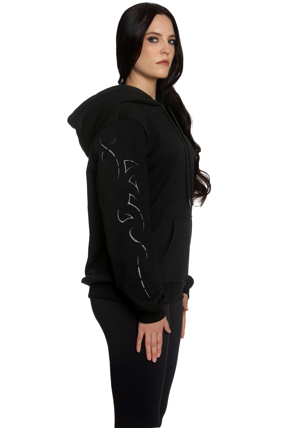 Black Oversized Hoodie with Metallic Virgo Embroidery
