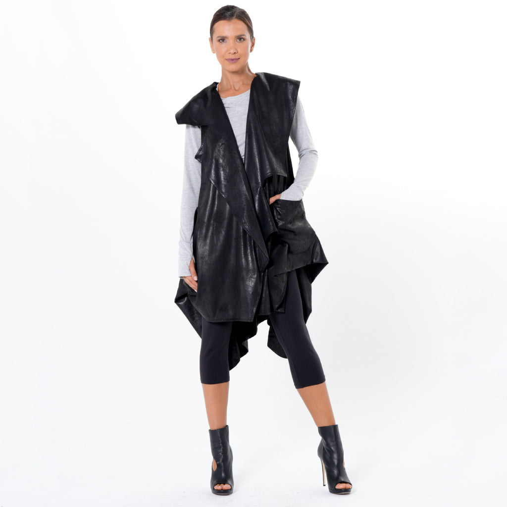 Asymmetric Faux Suede Vest In Black