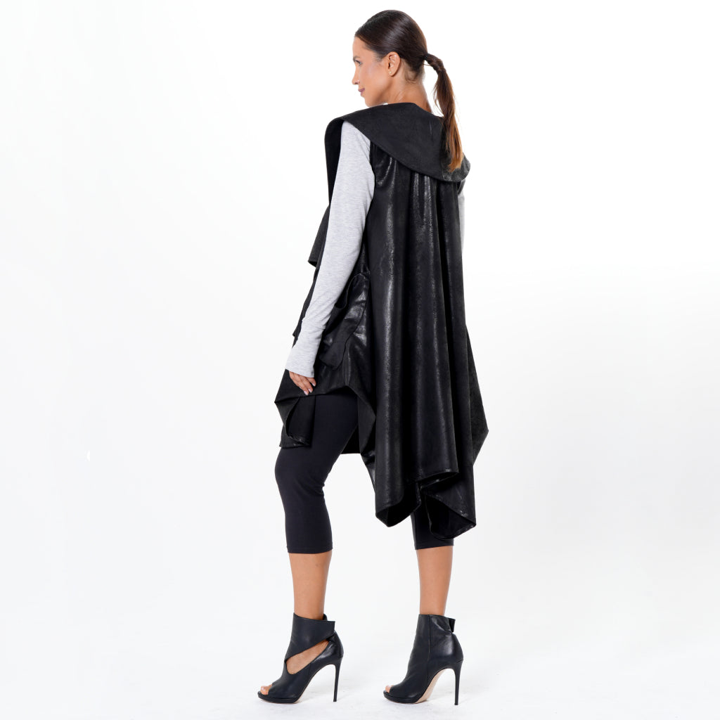 Asymmetric Faux Suede Vest In Black