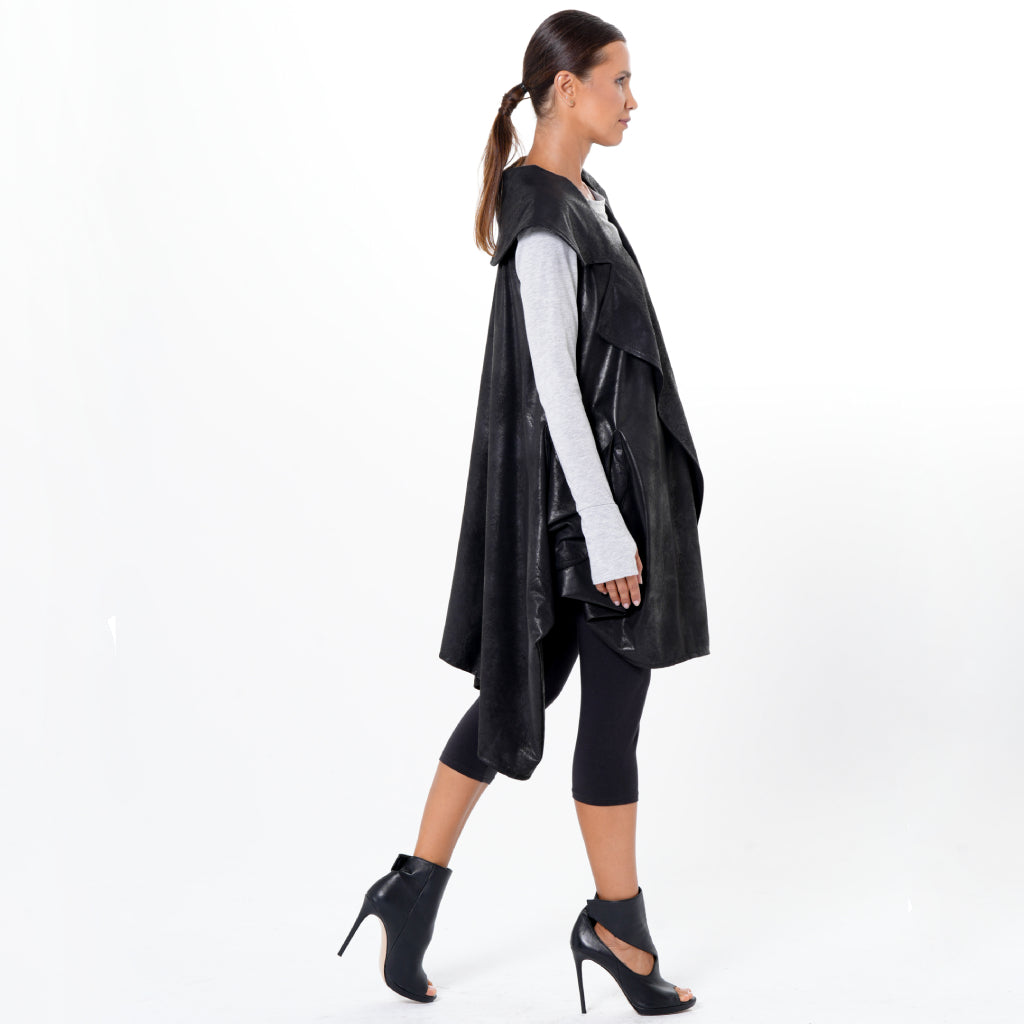 Asymmetric Faux Suede Vest In Black