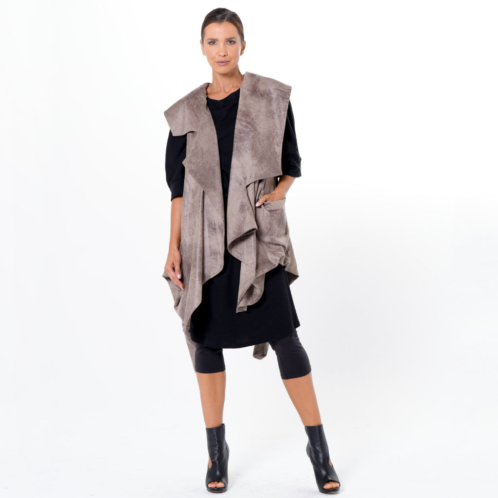 Asymmetric Faux Suede Vest In Taupe