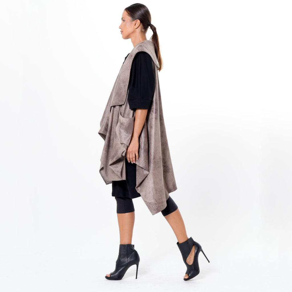 Asymmetric Faux Suede Vest In Taupe