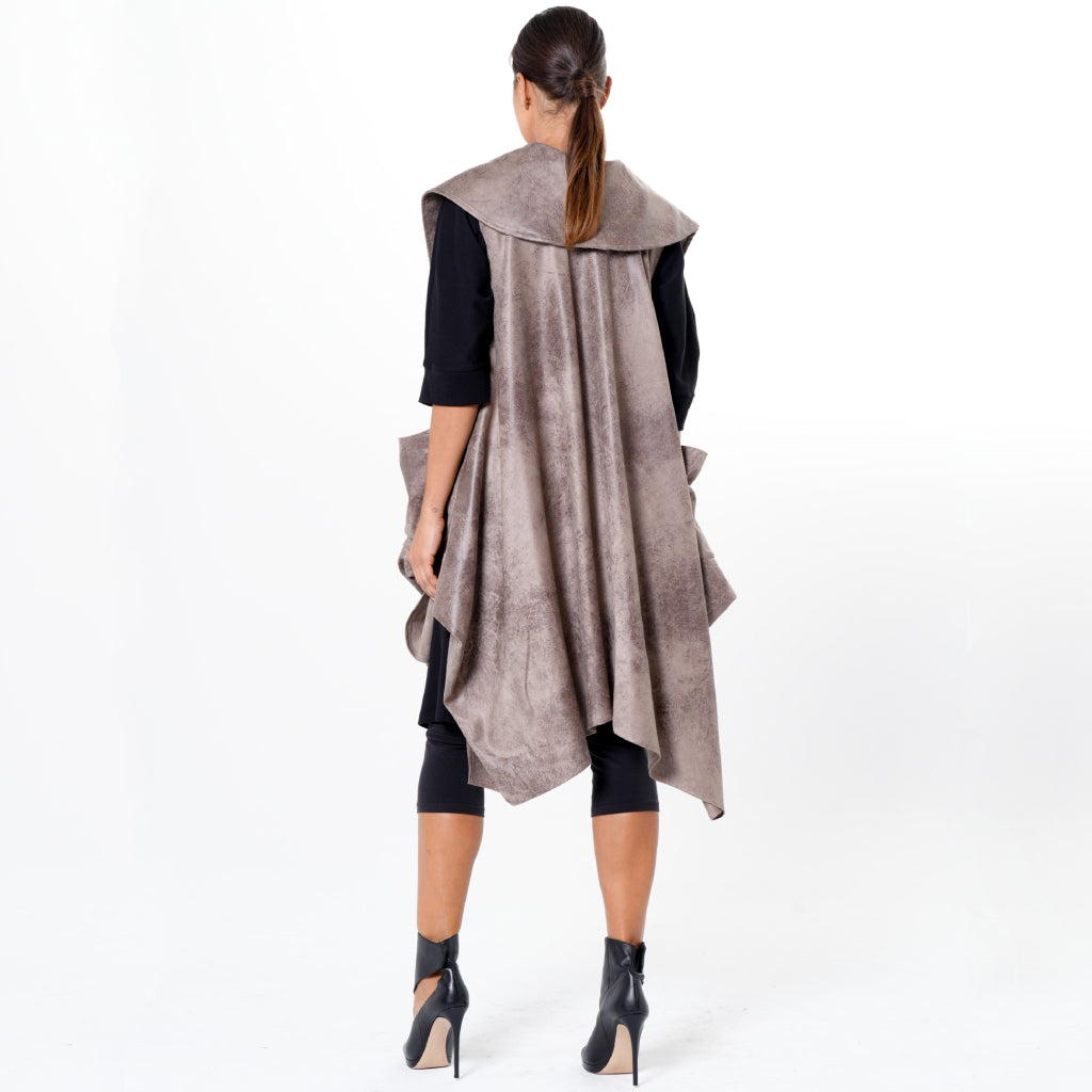 Asymmetric Faux Suede Vest In Taupe