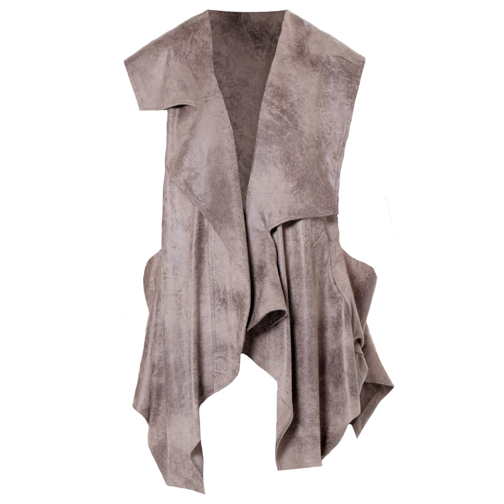 Asymmetric Faux Suede Vest In Taupe | PR Sample