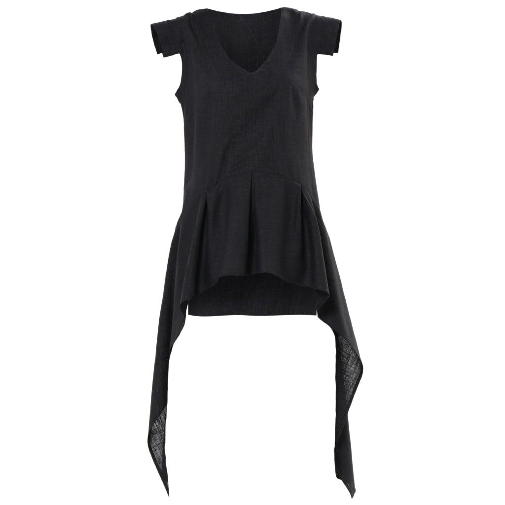 METAMORPHOZA - Black Asymmetric Linen Top with High-Low Hem, buy at DOORS NYC