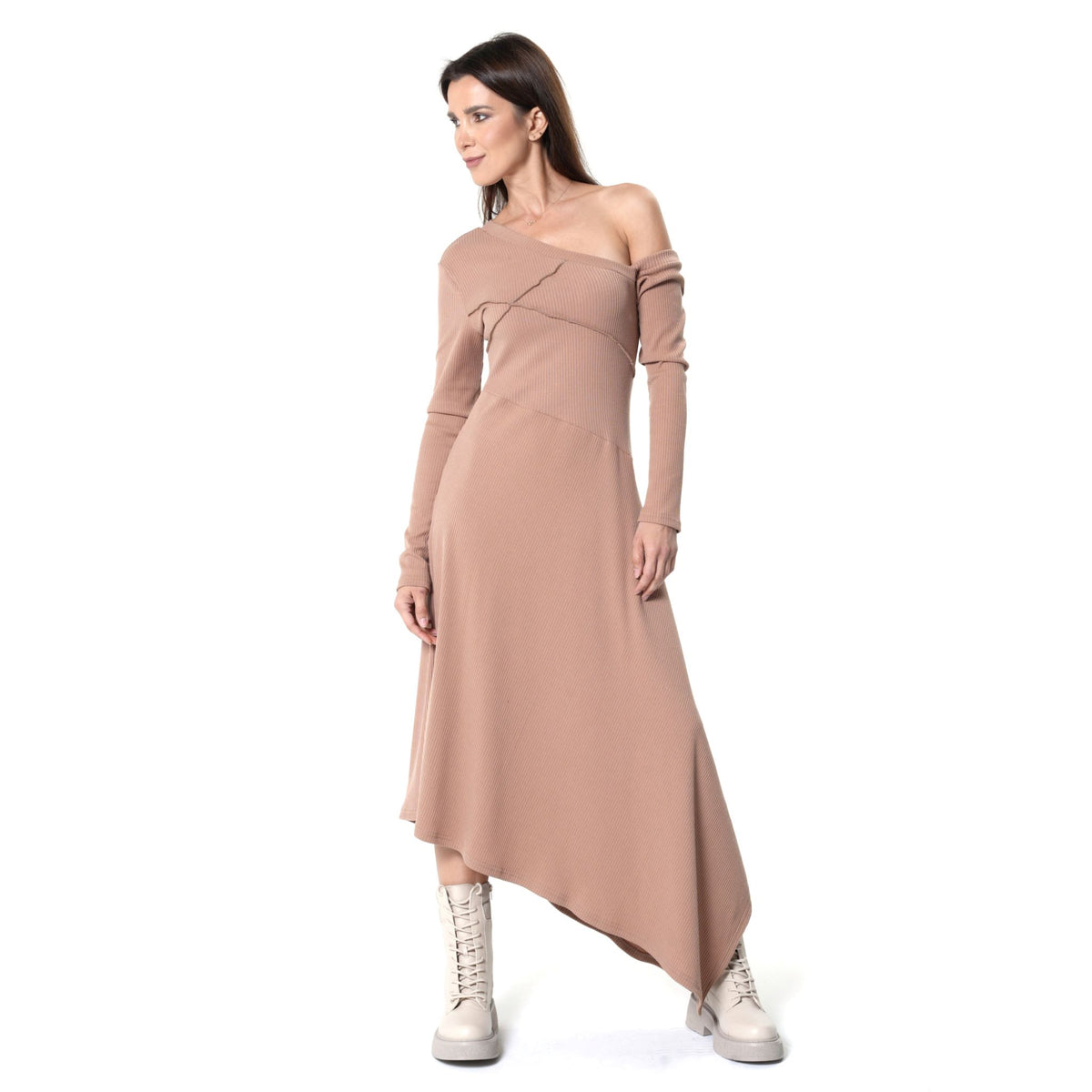METAMORPHOZA - Asymmetric Dress | Beige, buy at DOORS NYC