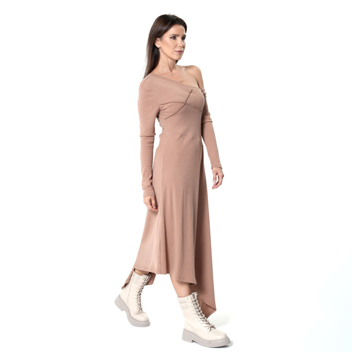 METAMORPHOZA - Asymmetric Dress | Beige, buy at DOORS NYC