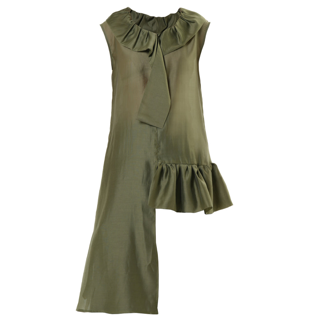 METAMORPHOZA - Asymmetric Sheer Tunic Top | Khaki, buy at DOORS NYC