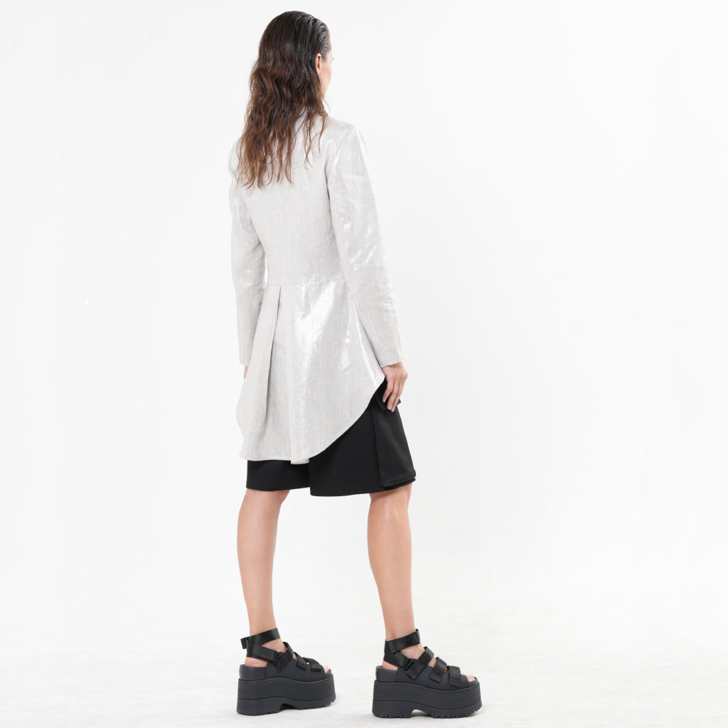 METAMORPHOZA - Pearl Silver Asymmetrical Linen Blazer, buy at DOORS NYC