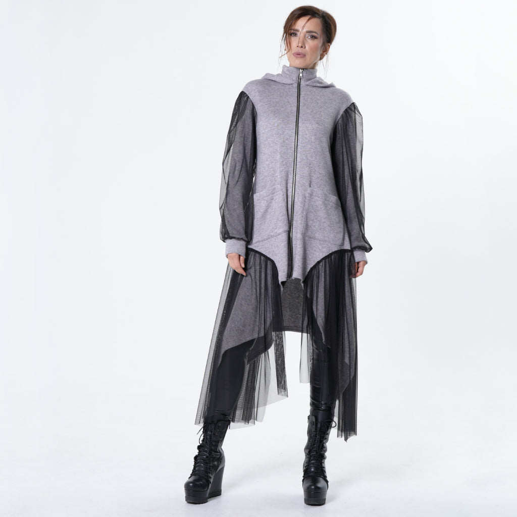 Avant-Garde Tulle Sleeves Cardigan