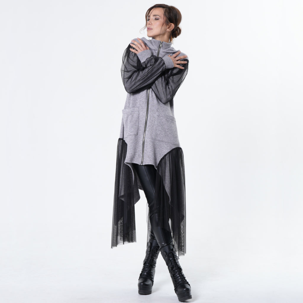 Avant-Garde Tulle Sleeves Cardigan