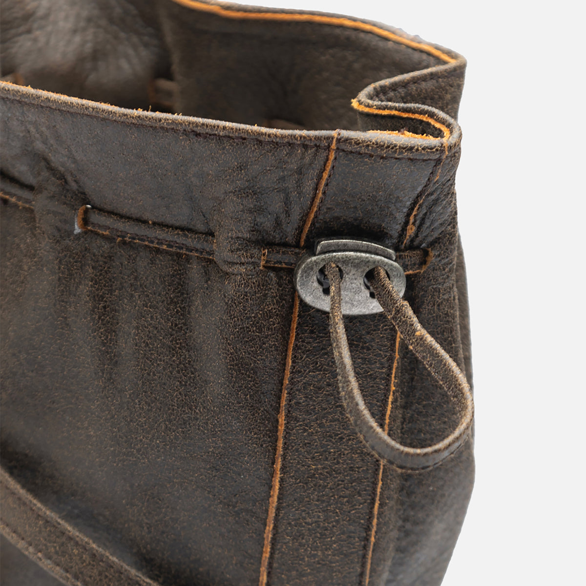 Brown Leather 
Multi‑Strap Buckle Mid‑Calf Boots