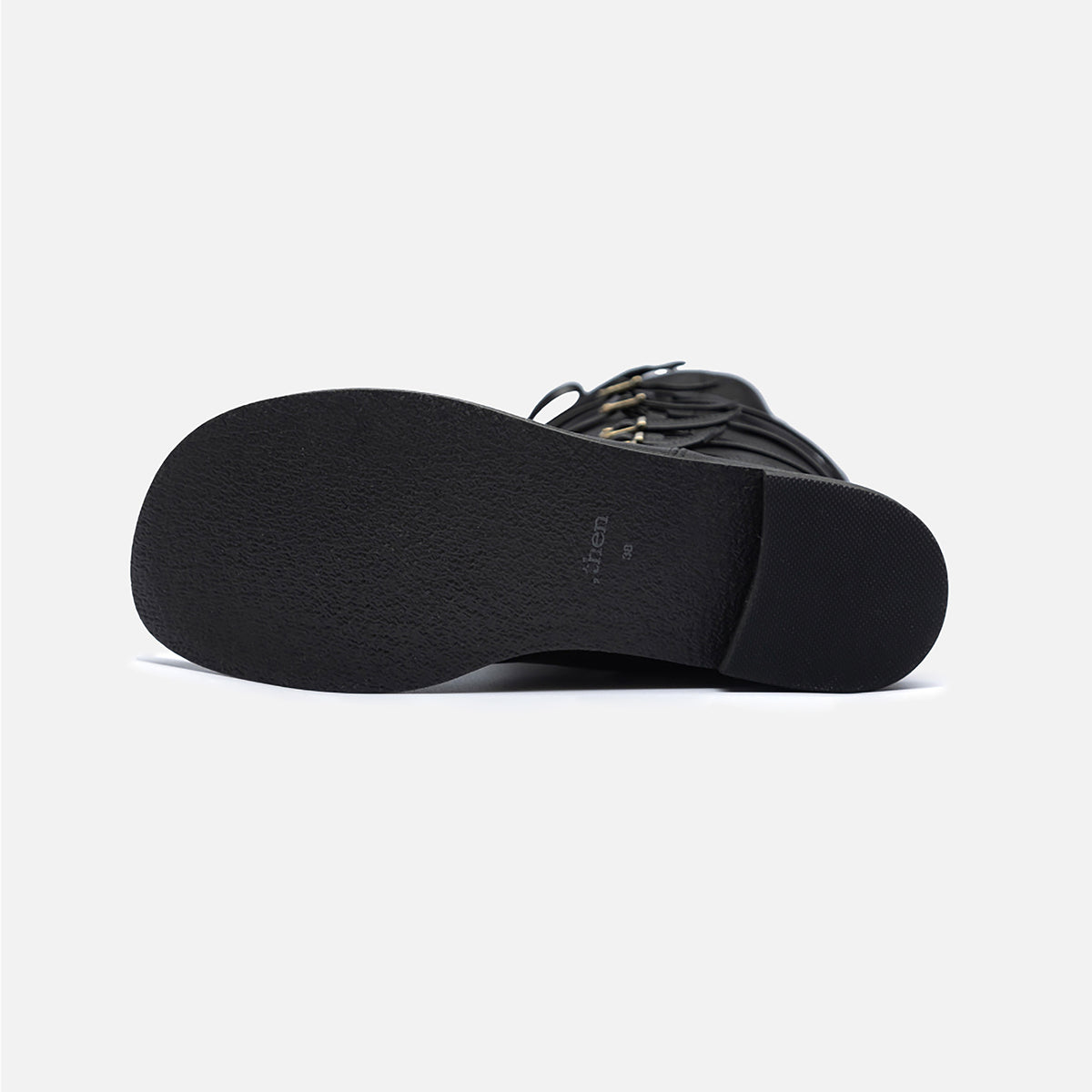 Black Leather 
Multi‑Strap Buckle Mid-Calf Boots