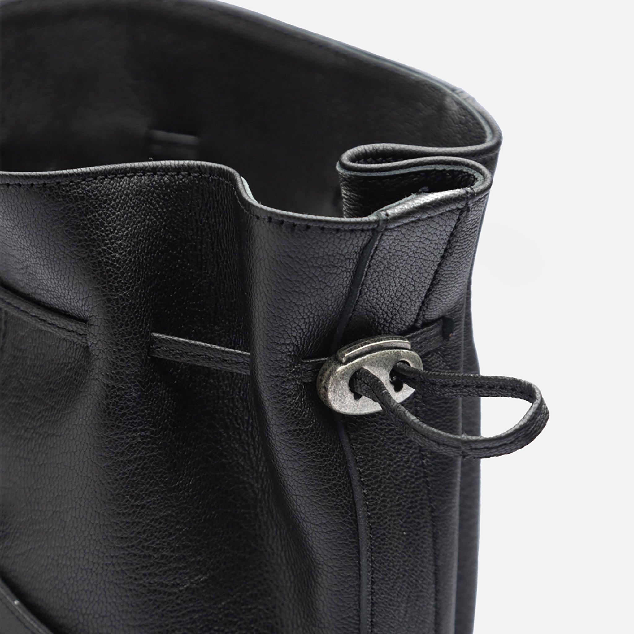 Black Leather 
Multi‑Strap Buckle Mid-Calf Boots