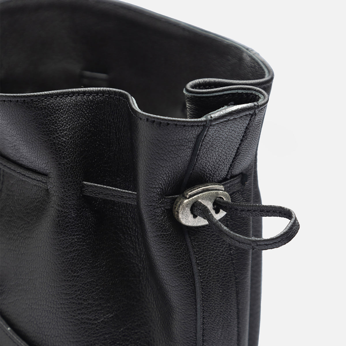 Black Leather 
Multi‑Strap Buckle Mid-Calf Boots